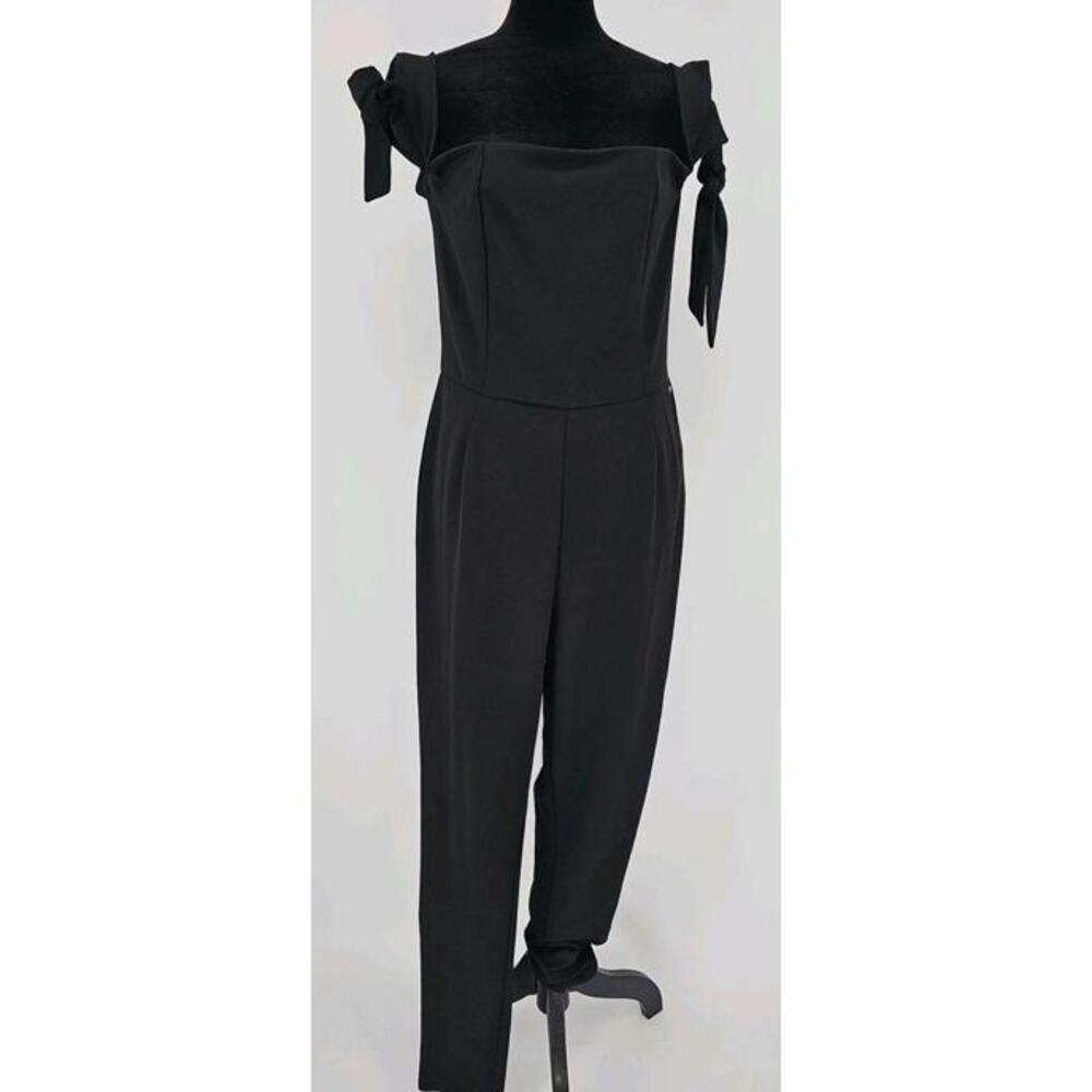 Guess Women's Jumpsuit Large Formal Black Crepe Off Shoulder Arm Ties Y2K‎